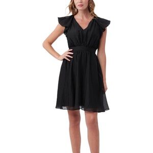 Express black v-neck ruffle cap sleeve sash waist layered chiffon dress small
